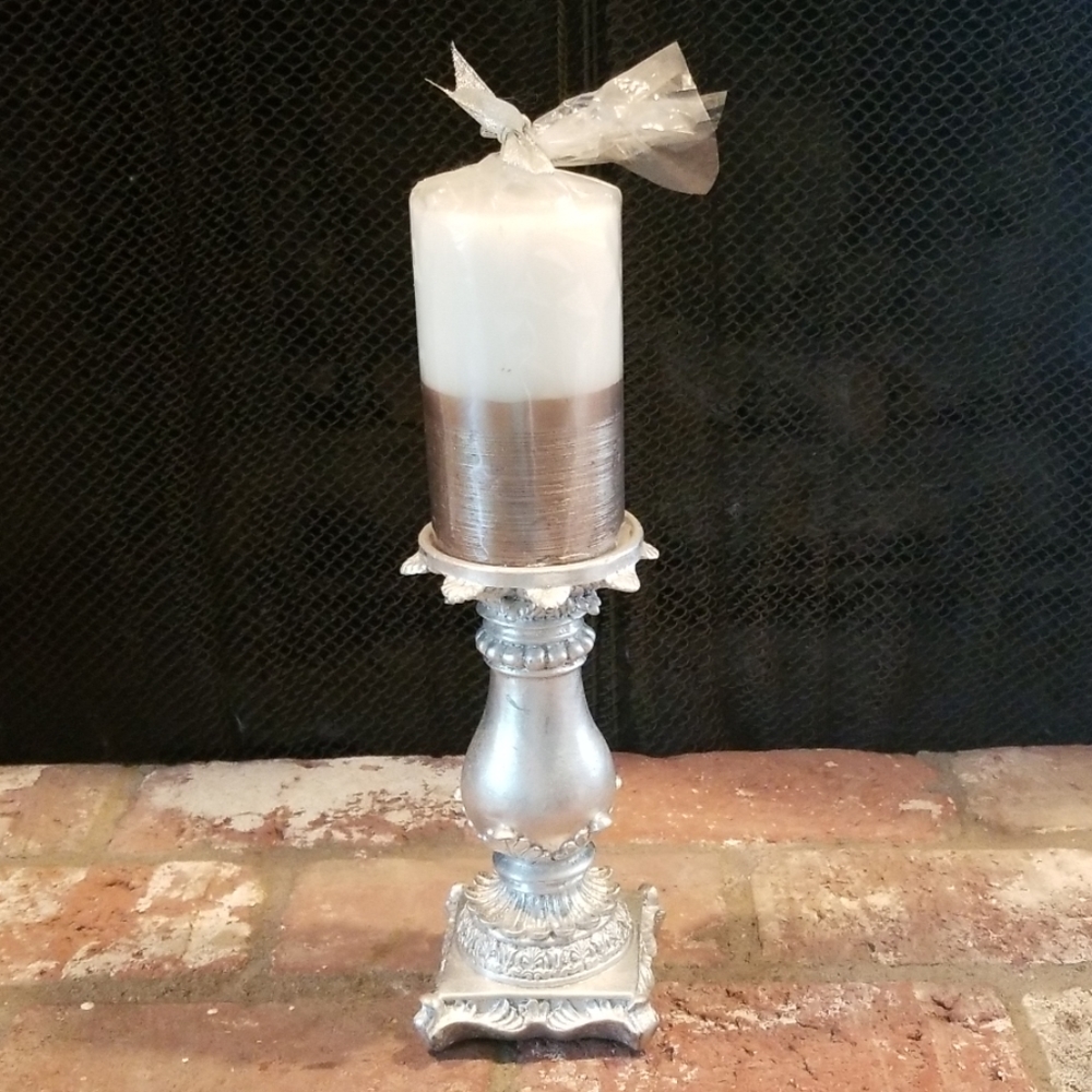 Silver candle holder & candle